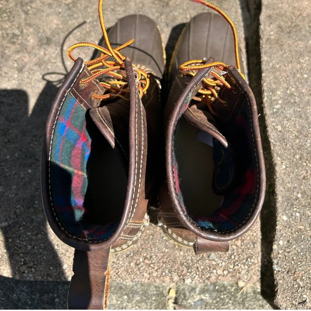 LL Bean Mens 8 Duck Boots Brown Leather Flannel Lined Gorpcore, New England Prep